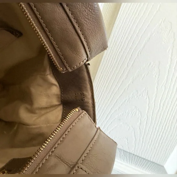 Tory Burch Taupe Leather Satchel with Gold Clasp - Picture 13 of 16